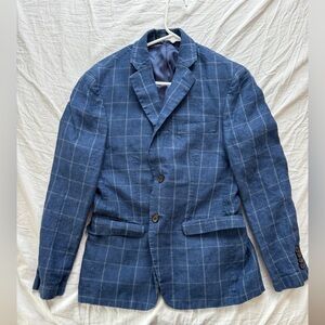 Lauren by Ralph Lauren, plaid, navy linen blazer